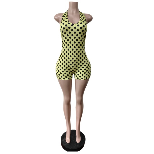 Dots Printed Backless Slim Fit Romper