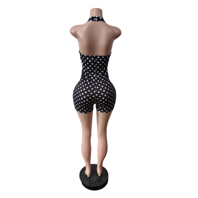 Dots Printed Backless Slim Fit Romper