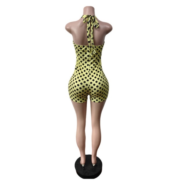 Dots Printed Backless Slim Fit Romper