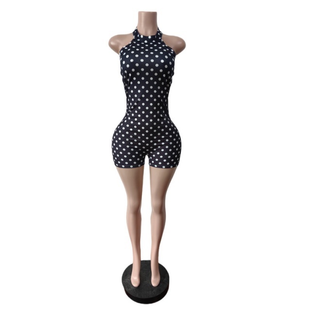 Dots Printed Backless Slim Fit Romper