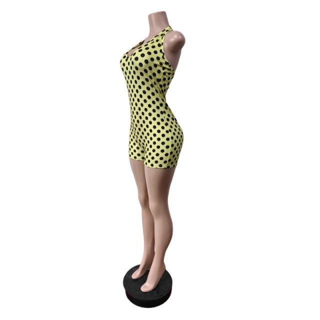 Dots Printed Backless Slim Fit Romper