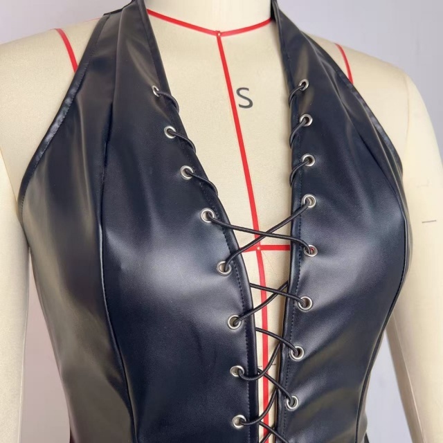 Halter Neck Hollow Out Laced-up Mini Dress