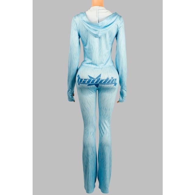 Baddie Printed Hooded Two Pieces Pant Set