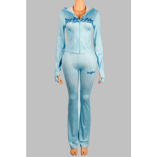 Baddie Printed Hooded Two Pieces Pant Set