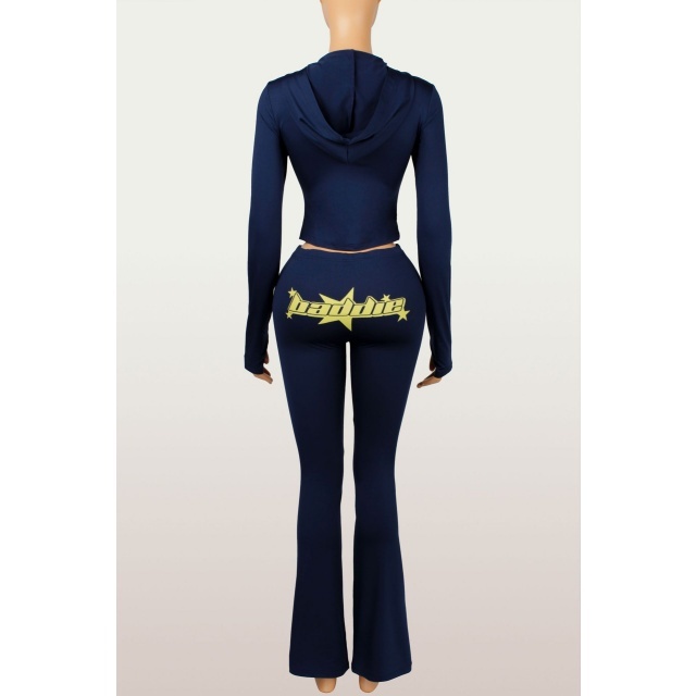 Baddie Printed Hooded Two Pieces Pant Set