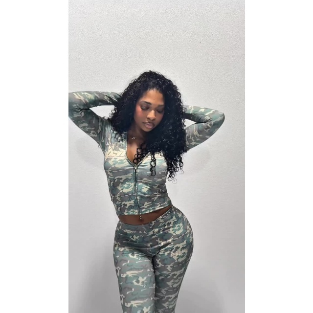 Baddie Printed Hooded Two Pieces Pant Set