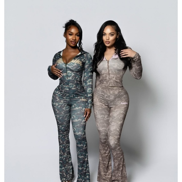 Baddie Printed Hooded Two Pieces Pant Set
