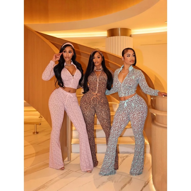 Leopard Printed Hooded Tracksuit Pant Set