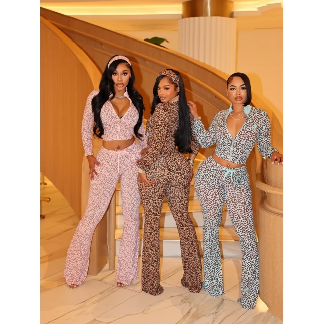 Leopard Printed Hooded Tracksuit Pant Set