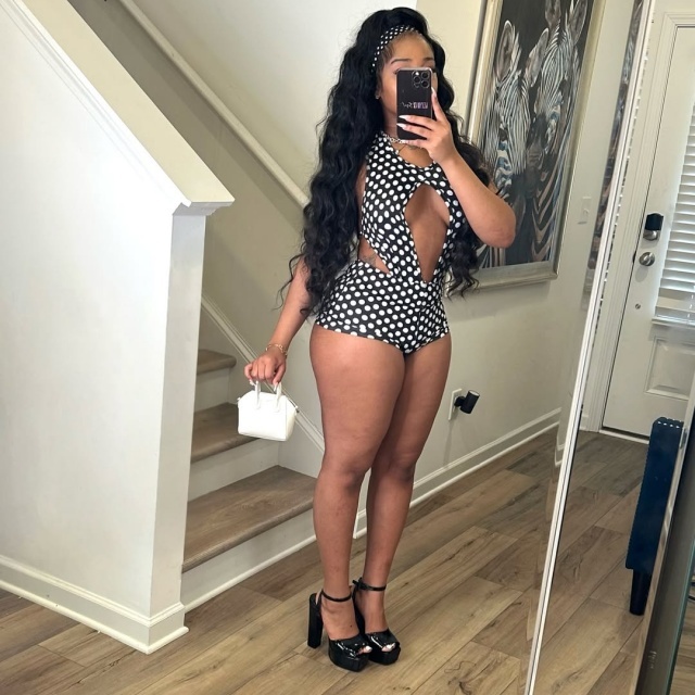 Dots Printed Hollow Out Skinny Romper