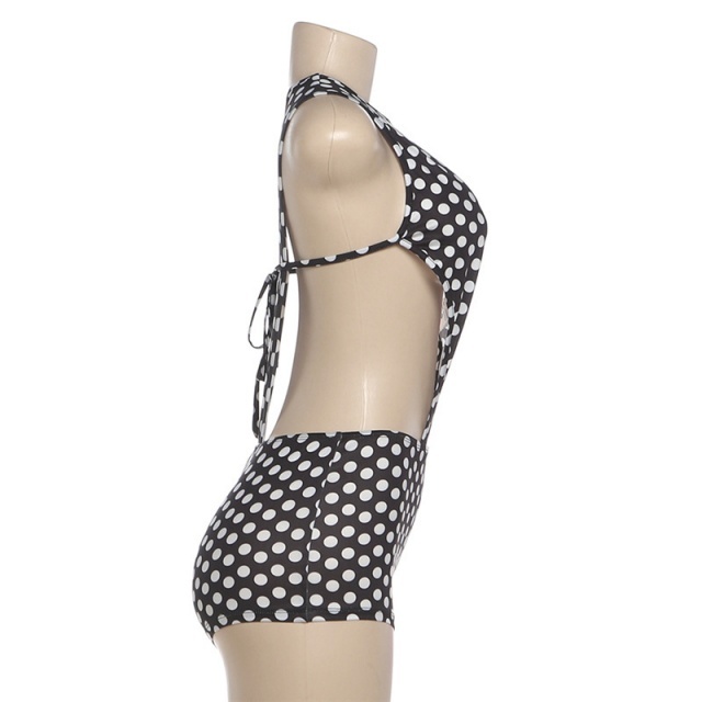 Dots Printed Hollow Out Skinny Romper