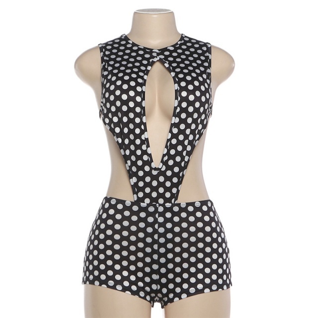 Dots Printed Hollow Out Skinny Romper
