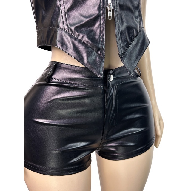 Two-way Zipper Motorcycle Sleeveless Short Set