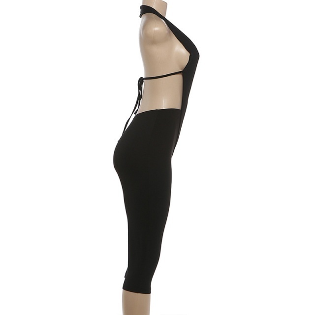 Deep V Neck Backless Teddies Knee-length Pant Set