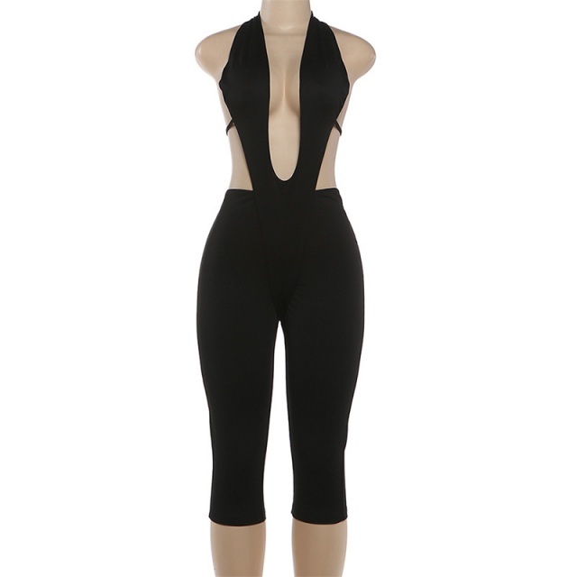 Deep V Neck Backless Teddies Knee-length Pant Set