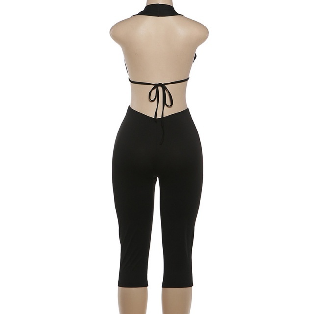 Deep V Neck Backless Teddies Knee-length Pant Set