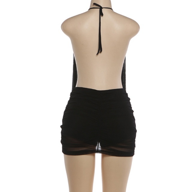 Deep V Neck Sleeveless Backless Mini Dress