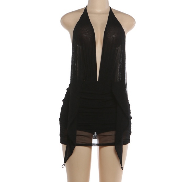 Deep V Neck Sleeveless Backless Mini Dress