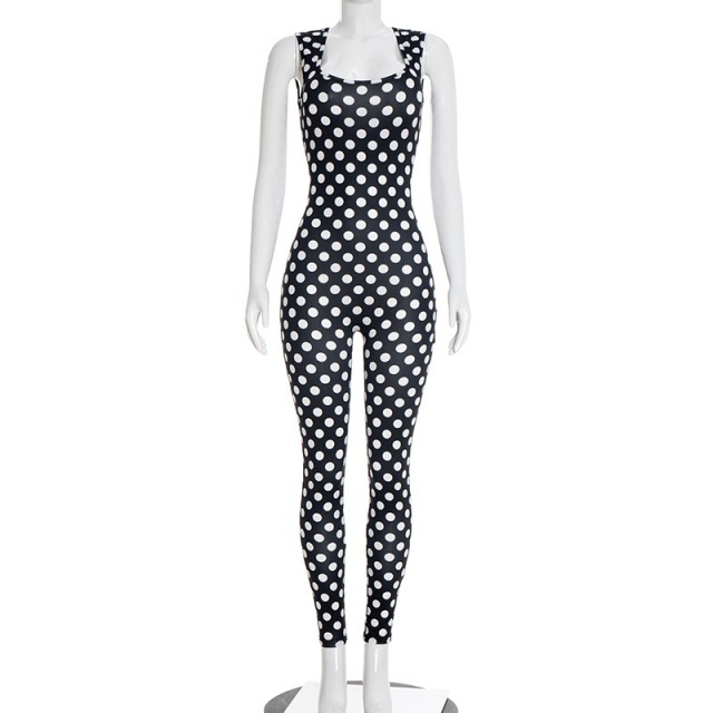 Dots Printed Backless Slim Fit Jumpsuit