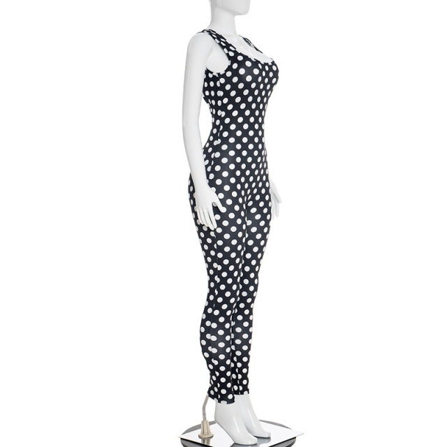 Dots Printed Backless Slim Fit Jumpsuit