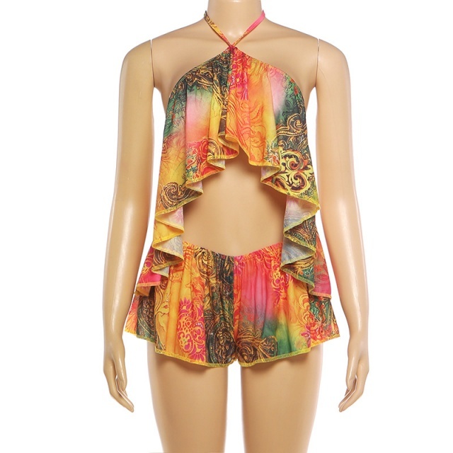 Halter Backless Top Loose-fitting Shorts Set