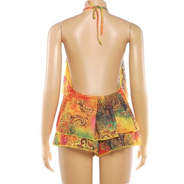 Halter Backless Top Loose-fitting Shorts Set