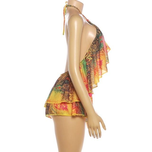 Halter Backless Top Loose-fitting Shorts Set
