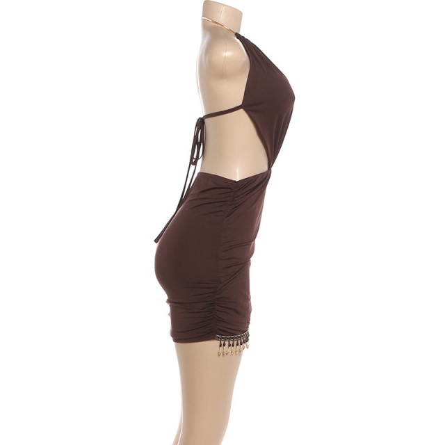 Halter Neck Hollow Out Tassel Bodycon Dress