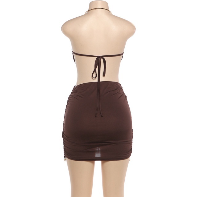 Halter Neck Hollow Out Tassel Bodycon Dress
