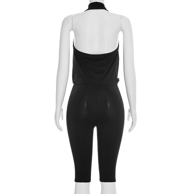 Halter Plunging V Neck Backless Slim Fit Romper