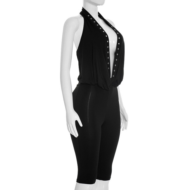 Halter Plunging V Neck Backless Slim Fit Romper
