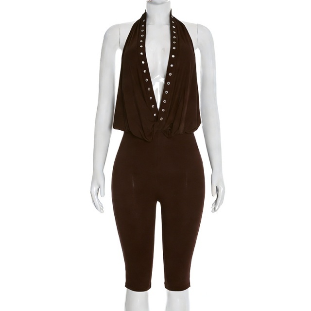Halter Plunging V Neck Backless Slim Fit Romper