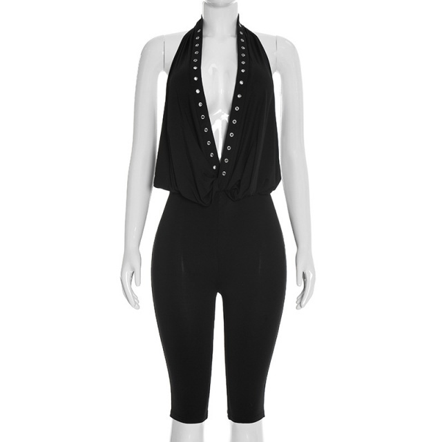 Halter Plunging V Neck Backless Slim Fit Romper