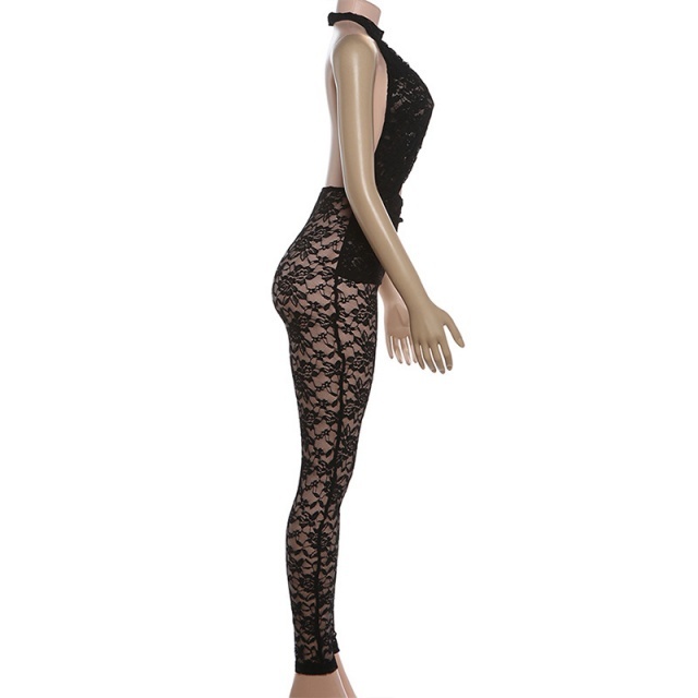 Hollow Out Sheer Lace Slim Fit Jumpsuit