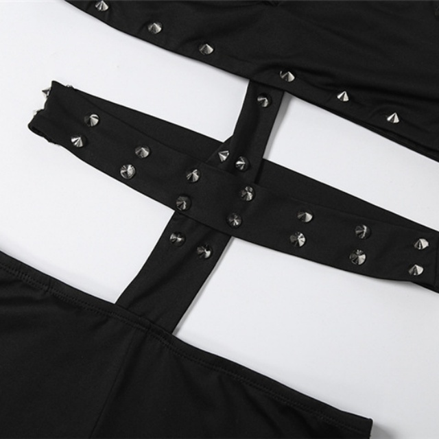 Riveting Cut Out Tiight Romper