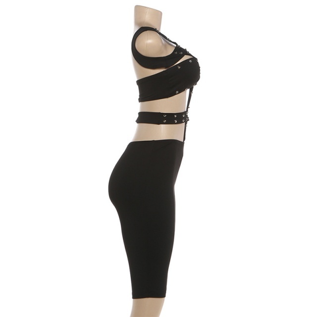 Riveting Cut Out Tiight Romper