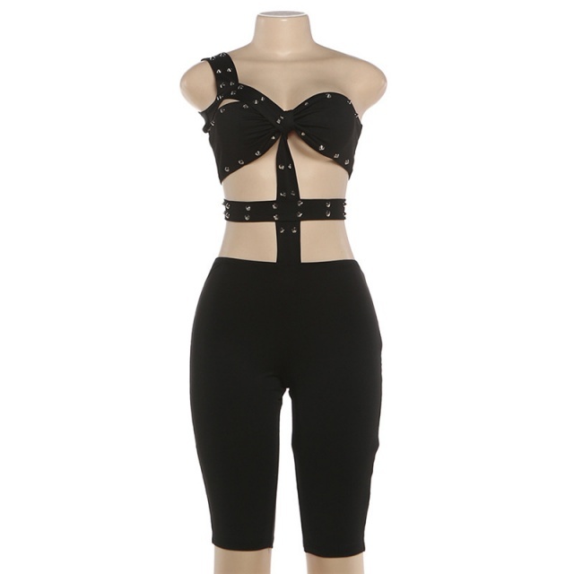 Riveting Cut Out Tiight Romper