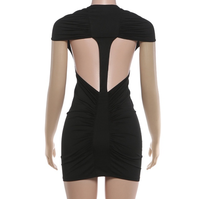 Short Sleeve Cut Out Back Bodycon Dress