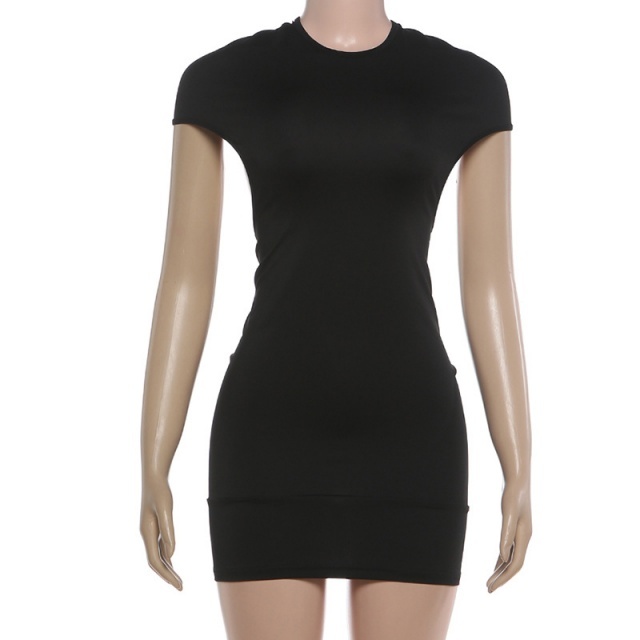 Short Sleeve Cut Out Back Bodycon Dress