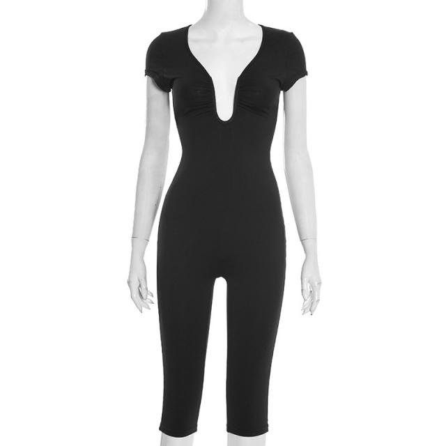 Solid Color U Neckline Skinny Romper