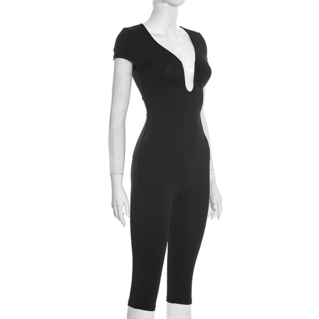 Solid Color U Neckline Skinny Romper