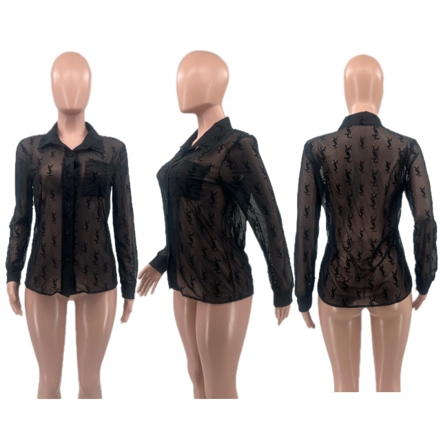 See Through Long Sleeve Mesh Blouse