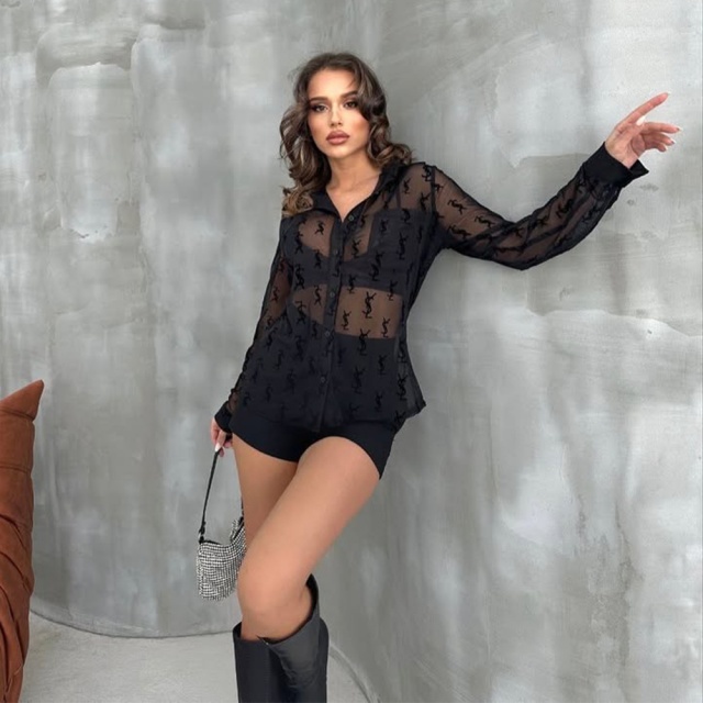 See Through Long Sleeve Mesh Blouse