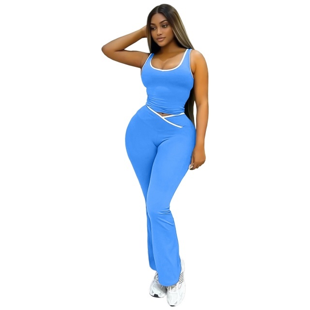 Yoga Wear Contrast Color Cross Flared Pants Suit