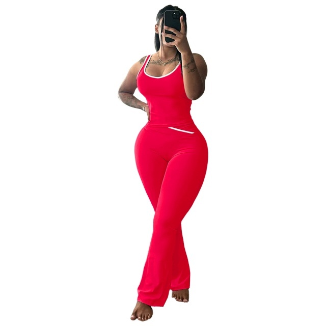 Yoga Wear Contrast Color Cross Flared Pants Suit