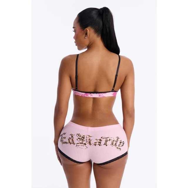 Lace Trim Printed Bikinis Top Mini Short Set