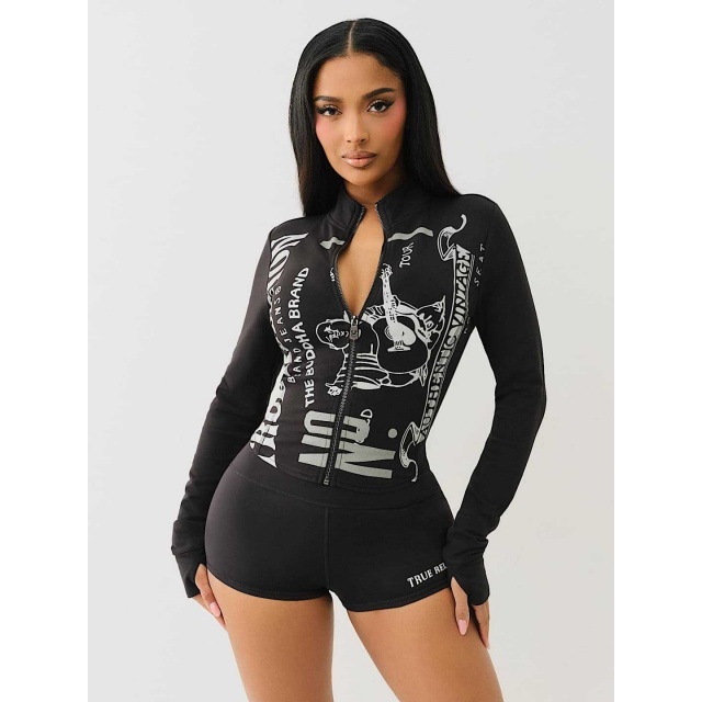 Zipper Up Slim Fit Two Pieces Short Set