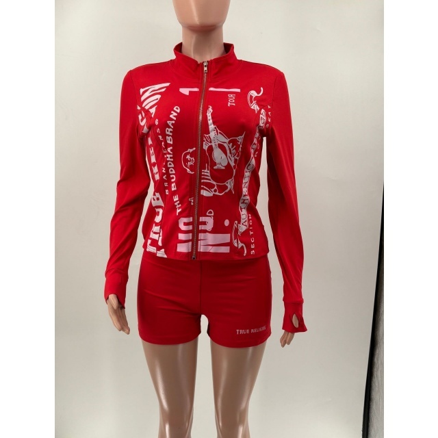 Zipper Up Slim Fit Two Pieces Short Set