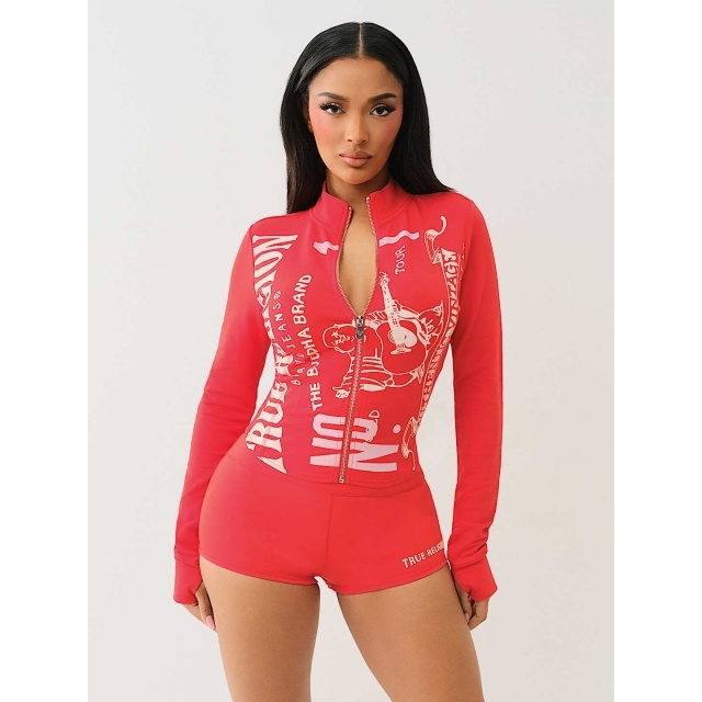 Zipper Up Slim Fit Two Pieces Short Set