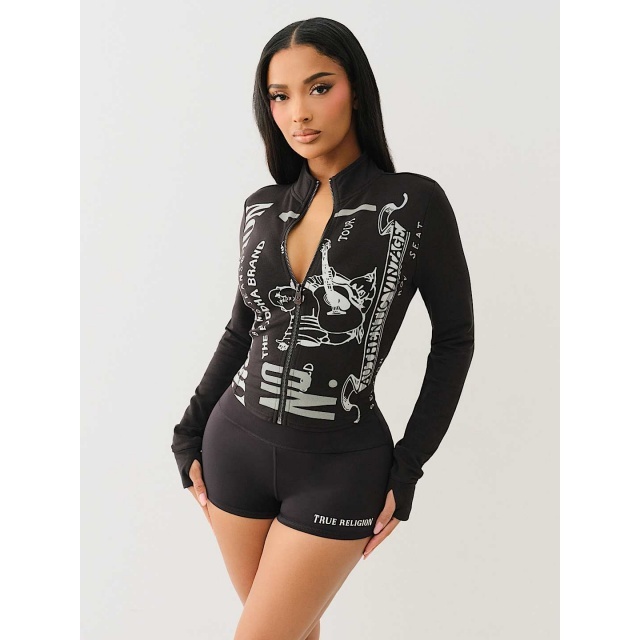 Zipper Up Slim Fit Two Pieces Short Set